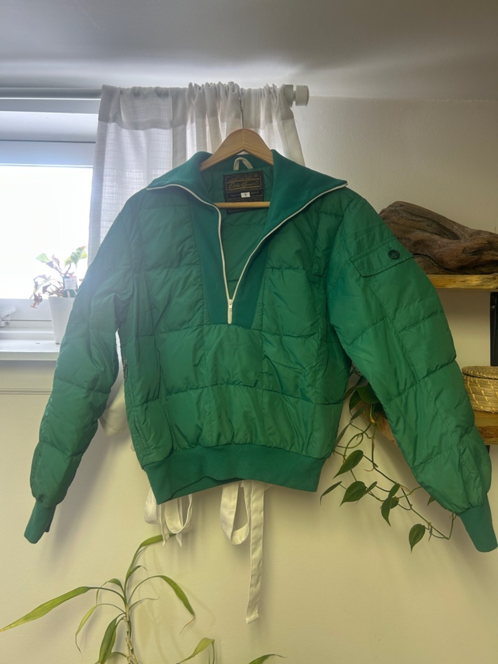 Eddie Bauer Green Quilted Half-Zip Puffer Jacket
